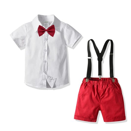 Kids Boy Clothes White Shirt + Red Shorts 4 Pieces Toddler Boy Outfit Perform Children Birthday Costume Birthday Outfit