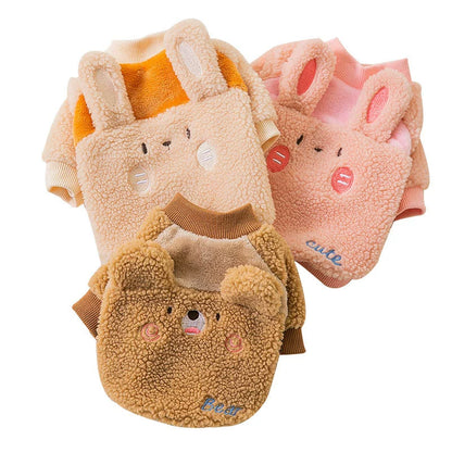 Autumn and Winter Warm Pet Clothes Dog Cat Cute Ears Thickened Fleece Winter Clothes Teddy Bichon Two-Legged Clothes