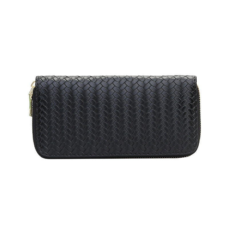 Hand-Woven Men's & Women's Wallet Zipper Long Soft Leather Clutch Bag