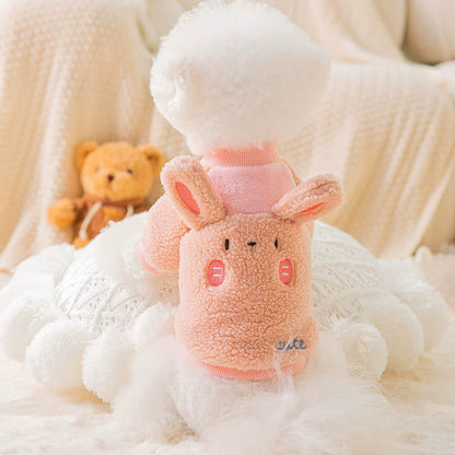 Autumn and Winter Warm Pet Clothes Dog Cat Cute Ears Thickened Fleece Winter Clothes Teddy Bichon Two-Legged Clothes