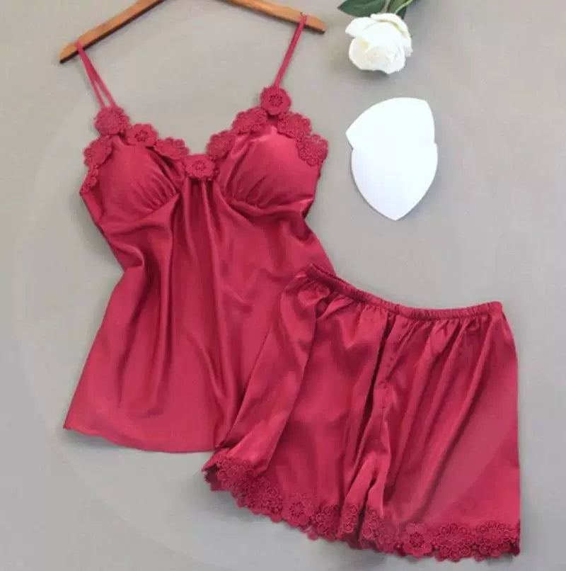 V-neck Top and Shorts 2 Pcs Fashion Sleepwear Nightwear