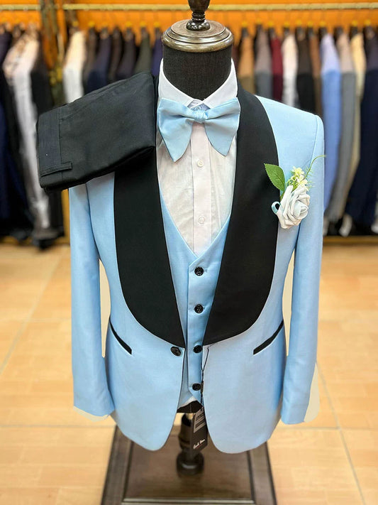 Men Green Collar Suit Three-Piece Wedding Banquet Silm British Style Cross-Border