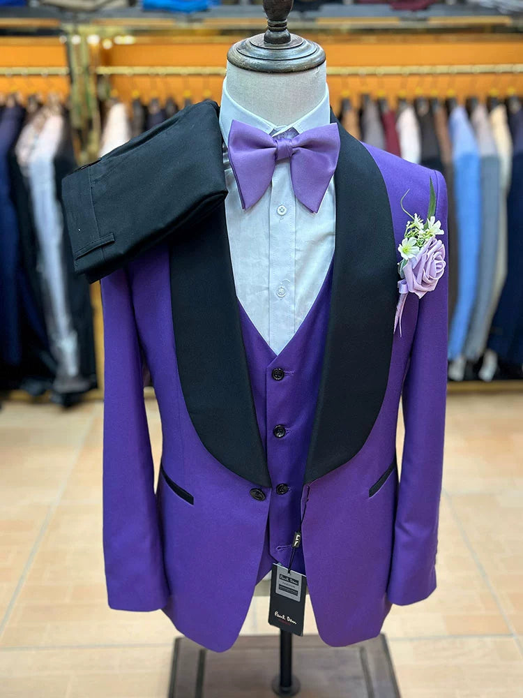 Men Green Collar Suit Three-Piece Wedding Banquet Silm British Style Cross-Border