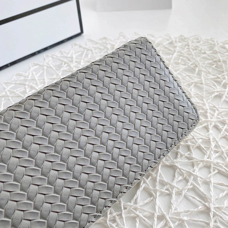 Hand-Woven Men's & Women's Wallet Zipper Long Soft Leather Clutch Bag