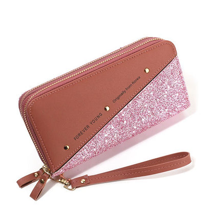 Women Long Wallet Double Zipper Mobile Phone Bag