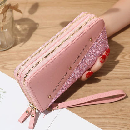 Women Long Wallet Double Zipper Mobile Phone Bag
