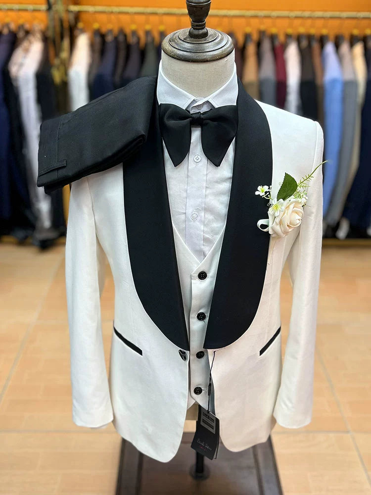 Men Green Collar Suit Three-Piece Wedding Banquet Silm British Style Cross-Border