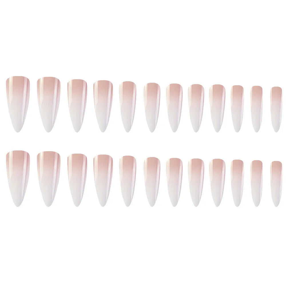 24 Pcs Glossy Long Stiletto Press On Nails Gradient Nude And White False Nails Reusable Fake Nails For Women Girls