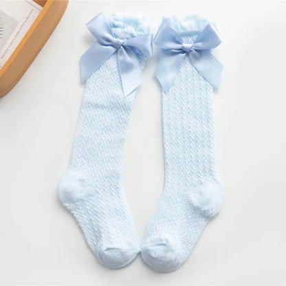 1 Pairs For Baby Girls Socks Summer Kids Knee High Long Sock Children Bow Tie Out Cotton Mesh Socks Infant Thin Soft Solid Socks