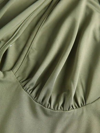 One Shoulder Ruched Midi Bodycon Dress Solid Sheath One Piece Dress