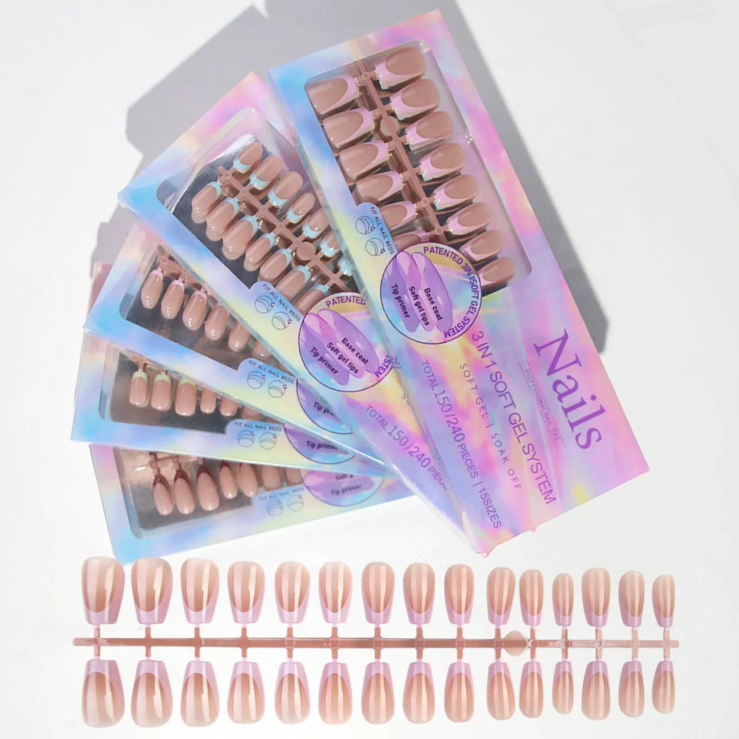 150pcs 6 Colors Fake Nail Multi-size False Nail Press On Acrylic Nails