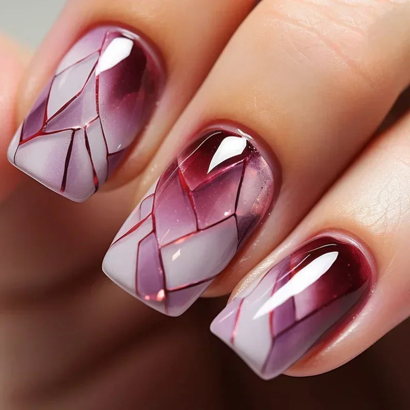 24Pcs Simple Blue French Fake Nails with Diamond Love Pattern Design False Nails Press on Mid-length Ballet Full Cover Nail Tips
