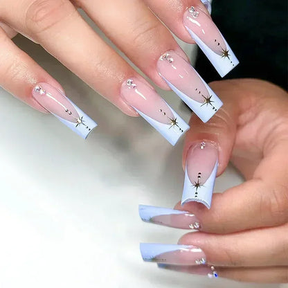 24Pcs Long Ballet Square False Nails Simple French 3d Curve Design Fake Nails Wearable Press on Fake Nails Full Cover Nails Tips
