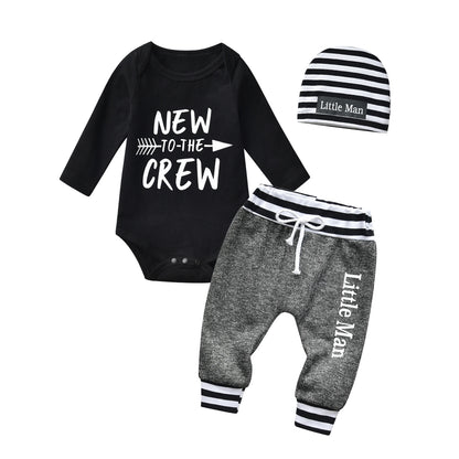 3Pcs Newborn infant Baby Boys Summer Clothes Set New Printed Short Sleeve Romper Top + Pants + Cap Toddler Outfit for Boys