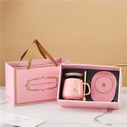 Thermostat Cup Gift Box Ceramic Cup with Spoon and Storage Bag Set Folding Spoon Portable Cup