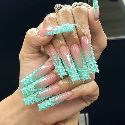 24Pcs Artifical False Nails with Glue Fake Nail Tips with Heart Designs Detachable Press on Nails XLong Finished False Nails tip