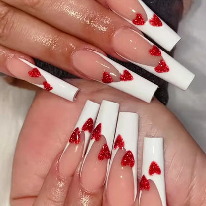 24Ps Super Long Ballet Wearable Fake Nails Blue Diamond Small Flower Press on Nail Stickers Finished Removable False Nail Pieces