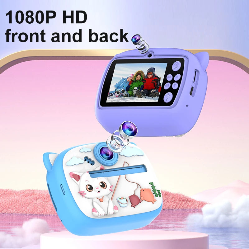Children Digital Camera Instant Print for Kids Thermal Print Rabbit Camera Instant Photo Printing Camera Video Toys+32G Memory