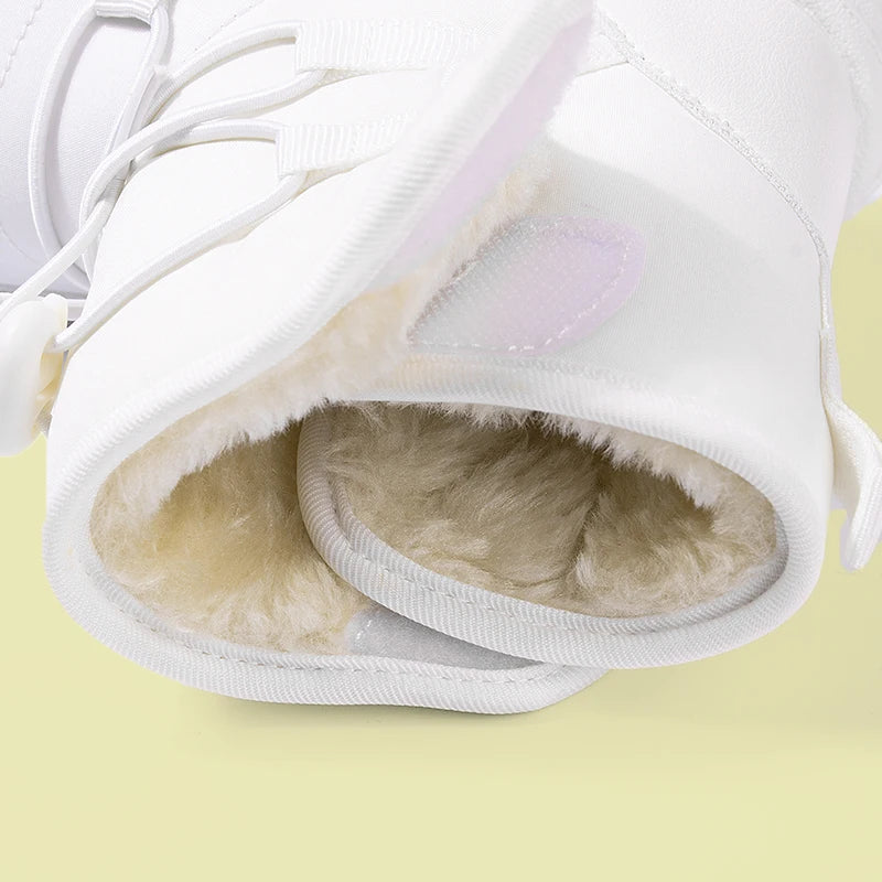 Big Kids Winter Fashion Waterproof Drawstring Snow Boots Anti-slippery Versatile Warm Plush Shoes EKF76