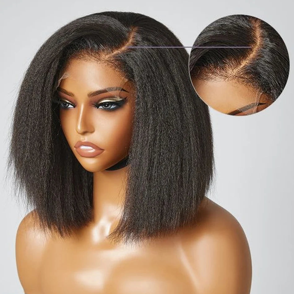 13x4 Lace Front Bob Wig With Kinky Edges Lace Human Hair