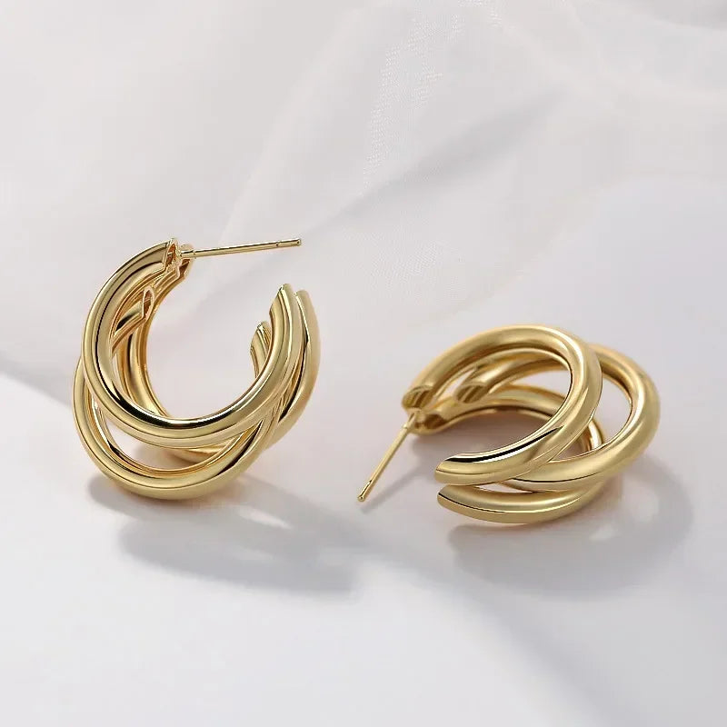 Stainless Steel Smooth Metal Chunky Hoop Earrings for Women Fashion Round Circle Hoops