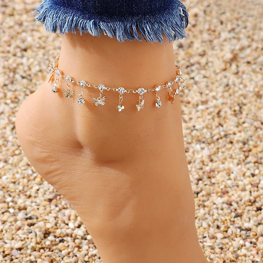 Boho Rhinestone Butterfly Pendant Anklet For Women