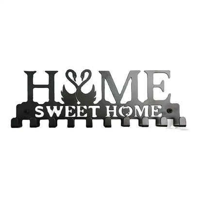 1pc Wall Mounted Decor Black Metal Key Holder Hooks