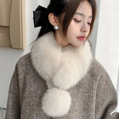 Winter New Imitating Fox Fur Scarf with Pom Pom Fashion Warm Genuine Fur Scarves Thick Warm