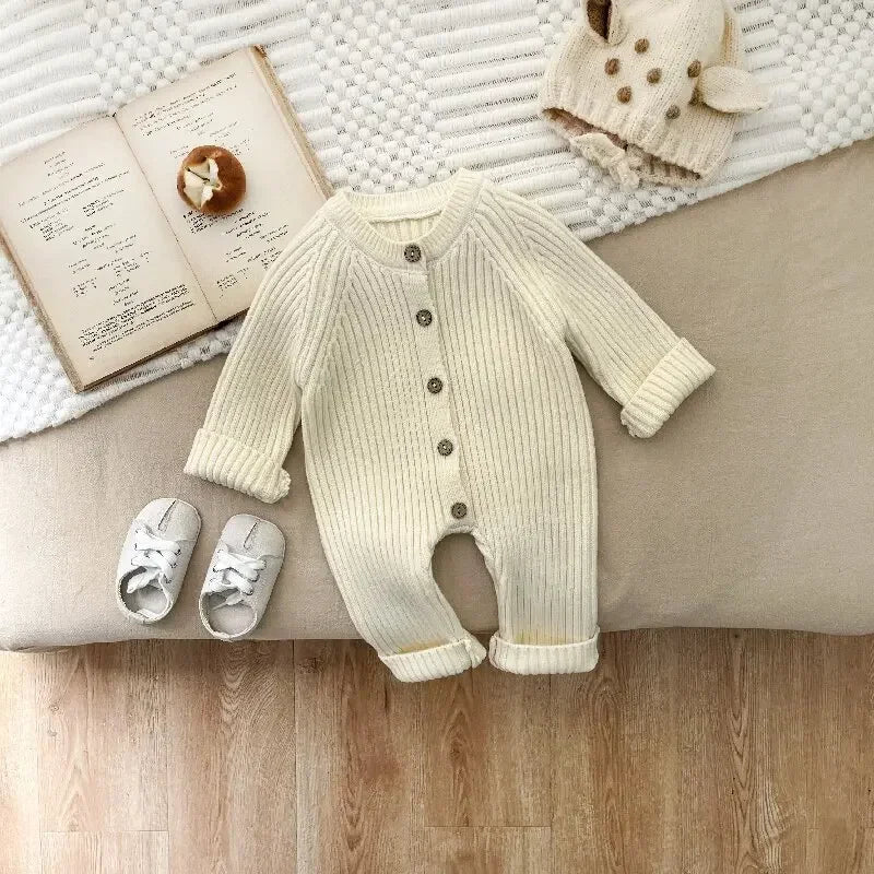 4614 Baby Jumpsuit 2025 Autumn and Winter New Solid Color Baby Boy's Knitting Climbing Clothes
