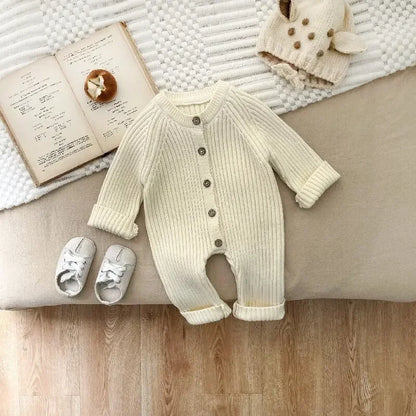 4614 Baby Jumpsuit 2025 Autumn and Winter New Solid Color Baby Boy's Knitting Climbing Clothes