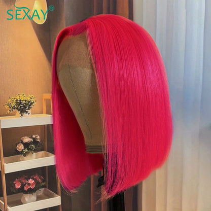 Short Bob Wig 8-14 Inch Pink Color Human Hair Wigs Pre Plucked 13x4 Ear To Ear Transparent Lace Frontal Pre Cut Short Bob Wig