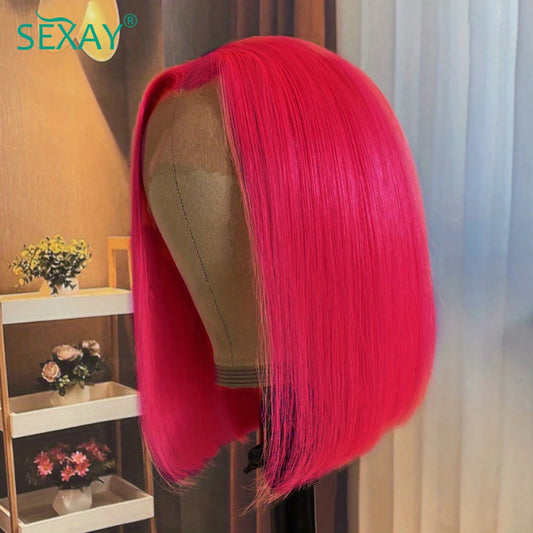 Short Bob Wig 8-14 Inch Pink Color Human Hair Wigs Pre Plucked 13x4 Ear To Ear Transparent Lace Frontal Pre Cut Short Bob Wig