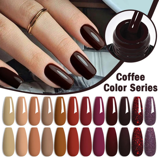 MEET ACROSS 7ml Brown Series Gel Nail Polish Autumn Coffee Color Nail Art Gel Nail Supplies Semi-Permanent Varnish Manicure