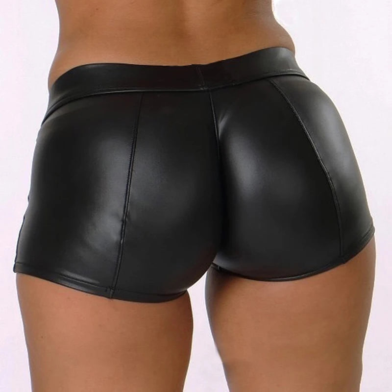 Sexy Womens Shorts Shiny Elastic High Waist Shiny Faux PU Leather Short Pants