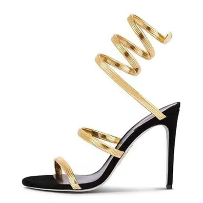 Gold Silver Thin High Heels Ankle Strap Women Sandals Sexy Narrow Band  Open Toe Stripper