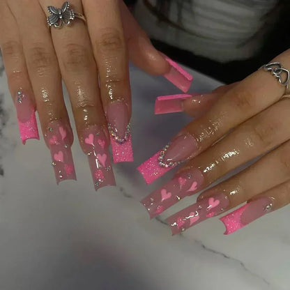 24Pcs Gold Flower False Nails Simple with Rhinestones French Design Wearable Fake Nails Full Cover Press on Nails Tips Art
