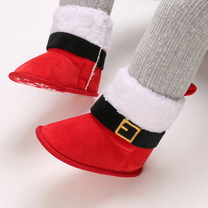 Christmas theme 0-18M New baby shoes Boots for Girls Baby First Walker plus fleece warm cotton shoes