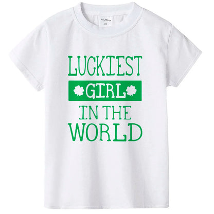 Happy St Patricks Day Kids Party Tshirt Luckiest Boys Girls Kids White T-shirt First St Patricks Outfit Clothes Fashion Tops Tee