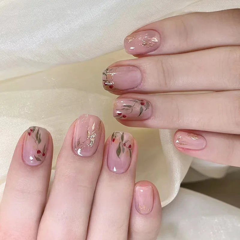24Pcs Wearable French Fake Nails with Glue Simple Square False Nail Pink Short Detachable Press on Nail Tips Nude Manicure