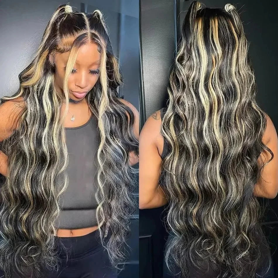 1B/27 Highlight 13X4 Lace Frontal Human Hair Wigs Ombre Colored Preplucked 30 Inch Body Wave Lace Front Wig Human Hair For Women