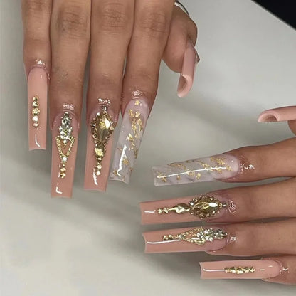 24pcs Artifical Bails With Glue Fake Nail Tips With Design Detachable Press On Nails Long Fake Nail Finished Nail Piece Sticker