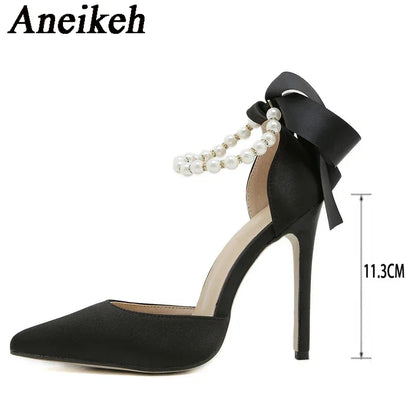Aneikeh Fashion White String Bead Pointed Bead Strap Sandals Ankle Strap
