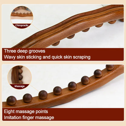 New 8 Beads Gua Sha Massage Stick Carbonized Wood Back Body Meridian Scrapping Therapy Wand Muscle Relaxing Acupuncture Massager
