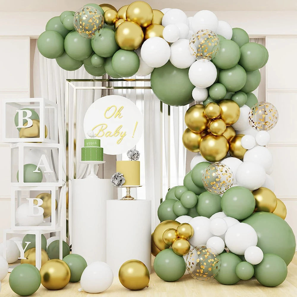 92pc Sage Green Balloons Garland Arch Kit White Gold Confetti Balloon Baby Shower Birthday Party Wedding Decoration Latex Globos