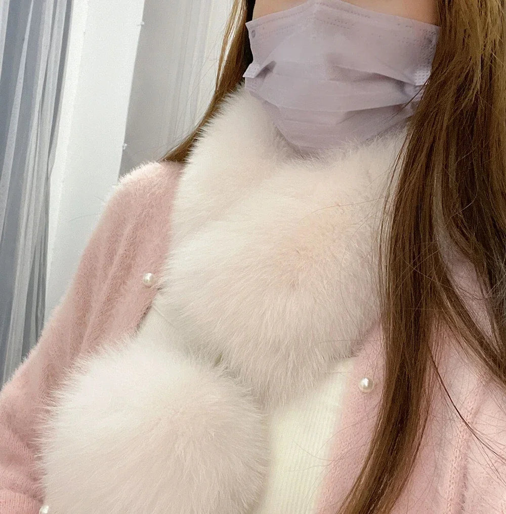 Winter New Imitating Fox Fur Scarf with Pom Pom Fashion Warm Genuine Fur Scarves Thick Warm