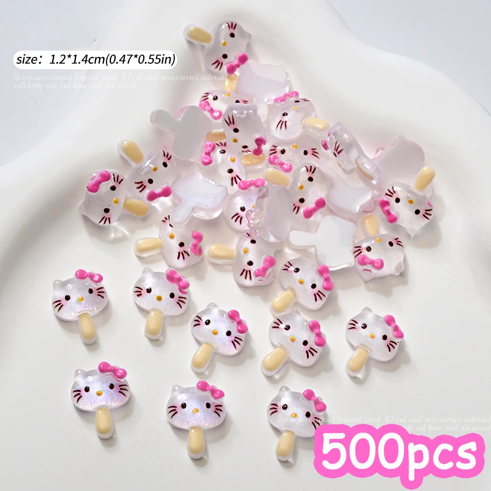 500pcs Cute Sanrio Nail Art Charms 3D Pink Bow Hello Kitty Cinnamoroll Nail Decoration