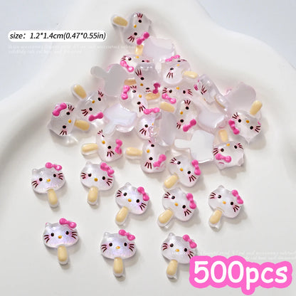 500pcs Cute Sanrio Nail Art Charms 3D Pink Bow Hello Kitty Cinnamoroll Nail Decoration