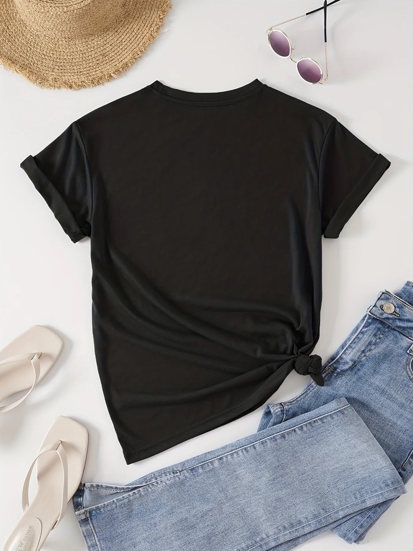 Cat Print Crew Neck T-Shirt, Casual Short Sleeve T-Shirt For Spring & Summer, Women's Clothing