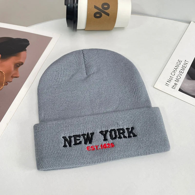 1pc Unisex Knit Beanie Hat With "NEW YORK" Embroidery Graphic, Warm Outdoor Streetwear Casual Winter Hat