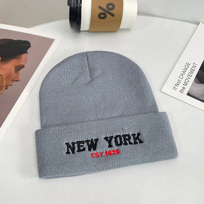 1pc Unisex Knit Beanie Hat With "NEW YORK" Embroidery Graphic, Warm Outdoor Streetwear Casual Winter Hat